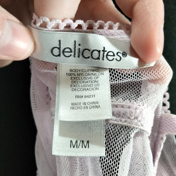 Vtg Y2K Delicates Mesh Babydoll Slip Dress M Embroidered Beaded Coquette Floral - Picture 9 of 10